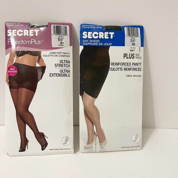 Secret Freedom Plus and Day Sheet Pantyhose Black Size 3X and 3+ - Picture 1 of 15